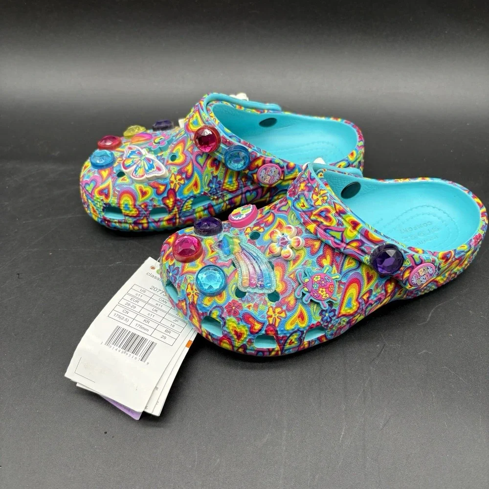 CROCS X Lisa Frank Classic Clogs Kids Girls Size 11 Aqua Limited Edition Jibbitz